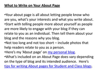Visit the Discussion Question for activity three to share what you believe makes a good About page.Step 1: Introduction to PagesBlogs are composed of two main areas where you publish your content: Posts and Pages.