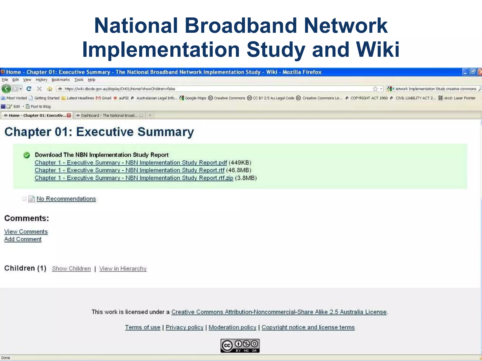 National Broadband Network Implementation Study and Wiki 