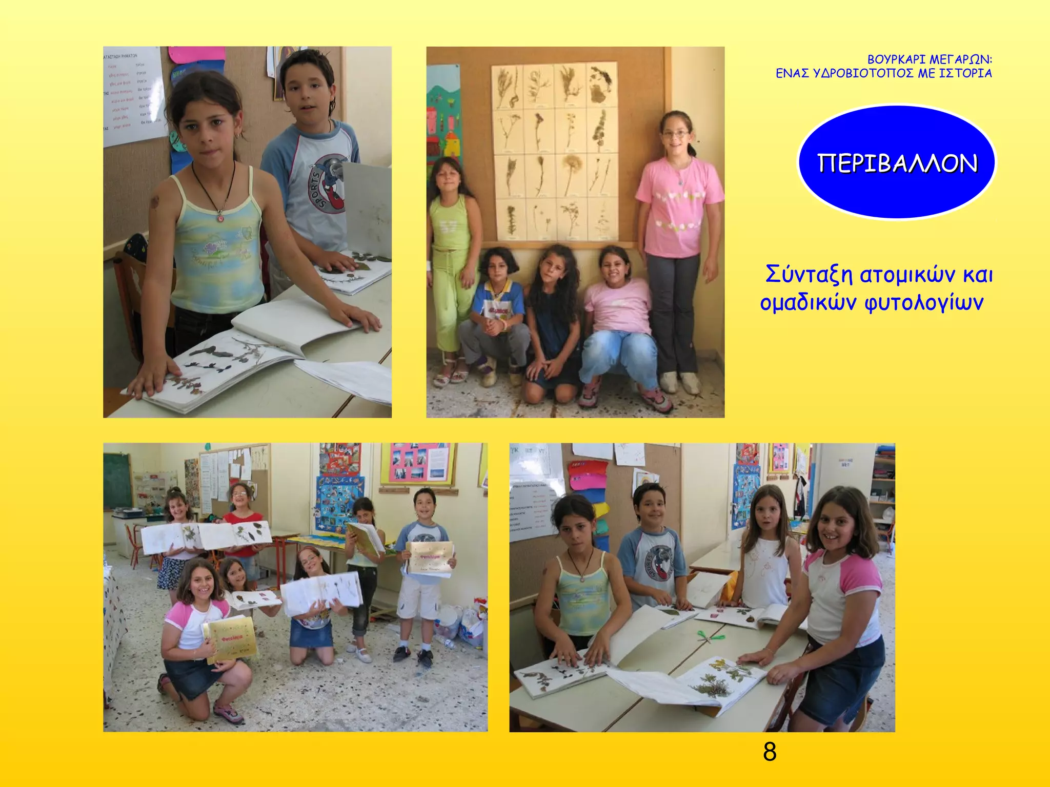 8
Σύνταξη ατομικών και
ομαδικών φυτολογίων
ΒΟΥΡΚΑΡΙ ΜΕΓΑΡΩΝ:
ΕΝΑΣ ΥΔΡΟΒΙΟΤΟΠΟΣ ΜΕ ΙΣΤΟΡΙΑ
ΠΕΡΙΒΑΛΛΟΝΠΕΡΙΒΑΛΛΟΝ
 