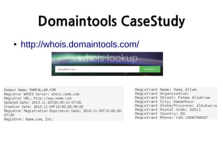 Domaintools CaseStudy
● http://whois.domaintools.com/
 