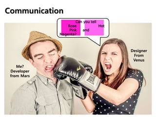 Can you tell
Rose Hot
Pink and
Magenta?
Designer
From
Venus
Me?
Developer
from Mars
Communication
 