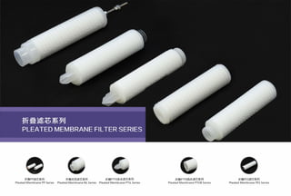 折叠PP滤芯系列 折叠尼龙滤芯系列 折叠PTFE亲水滤芯系列
Pleated Membrane PP Series Pleated Membrane NL Series Pleated Membrane PTIL Series
折叠PTFE疏水滤芯系列
Pleated Membrane PTOB Series
折叠PES滤芯系列
Pleated Membrane PES Series
 