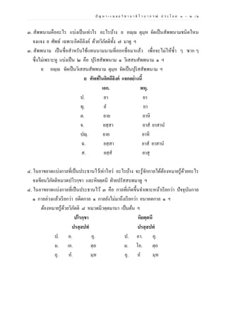 ปั ญ ห า - เ ฉ ล ย วิ ช า บ า ลี ไ ว บ า ก ร ณ์ ป ร ะ โ ย ค ๑ – ๒ | ๖
๓. สัพพนามคืออะไร แบ่งเป็นเท่าไร อะไรบ้าง ย อญฺญ ตุมฺห จัดเป็นสัพพนามชนิดไหน
จงแจง ย ศัพท์ เฉพาะอิตถีลิงค์ ด้วยวิภัตติทั้ง ๗ มาดู ฯ
๓. สัพพนาม เป็นชื่อสาหรับใช้แทนนามนามที่ออกชื่อมาแล้ว เพื่อจะไม่ให้ซ้า ๆ ซาก ๆ
ซึ่งไม่เพราะหู แบ่งเป็น ๒ คือ ปุริสสัพพนาม ๑ วิเสสนสัพพนาม ๑ ฯ
ย อญฺญ จัดเป็นวิเสสนสัพพนาม ตุมฺห จัดเป็นปุริสสัพพนาม ฯ
ย ศัพท์ในอิตถีลิงค์ แจกอย่างนี้
เอก. พหุ.
ป. ยา ยา
ทุ. ย ยา
ต. ยาย ยาหิ
จ. ยสฺสา ยาส ยาสาน
ปญฺ. ยาย ยาหิ
ฉ. ยสฺสา ยาส ยาสาน
ส. ยสฺส ยาสุ
๔. ในอาขยาตแบ่งกาลที่เป็นประธานไว้เท่าไหร่ อะไรบ้าง จะรู้จักกาลได้ต้องหมายรู้ด้วยอะไร
จงเขียนวิภัตติหมวดปโรกฺขา และหิยตฺตนี ฝ่ายปรัสสบทมาดู ฯ
๔. ในอาขยาตแบ่งกาลที่เป็นประธานไว้ ๓ คือ กาลที่เกิดขึ้นจาเพาะหน้าเรียกว่า ปัจจุบันกาล
๑ กาลล่วงแล้วเรียกว่า อดีตกาล ๑ กาลยังไม่มาถึงเรียกว่า อนาคตกาล ๑ ฯ
ต้องหมายรู้ด้วยวิภัตติ ๘ หมวดมีวตฺตมานา เป็นต้น ฯ
ปโรกฺขา หิยตฺตนี
ปรสฺสปทํ ปรสฺสปทํ
ป. อ. อุ. ป. อา. อุ.
ม. เอ. ตฺถ ม. โอ. ตฺถ
อุ. อ. มฺห อุ. อ มฺห
 