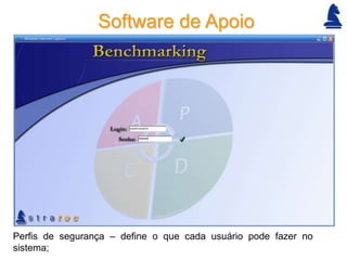 Software de Apoio




Perfis de segurança – define o que cada usuário pode fazer no
sistema;
 