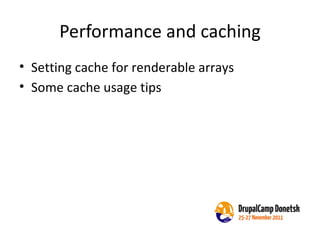 Performance and caching Setting cache for renderable arrays Some cache usage tips 