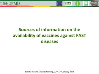 Sources of information on the
availability of vaccines against FAST
diseases
EuFMD Vaccine Security Meeting, 22nd-23rd January 2020
 