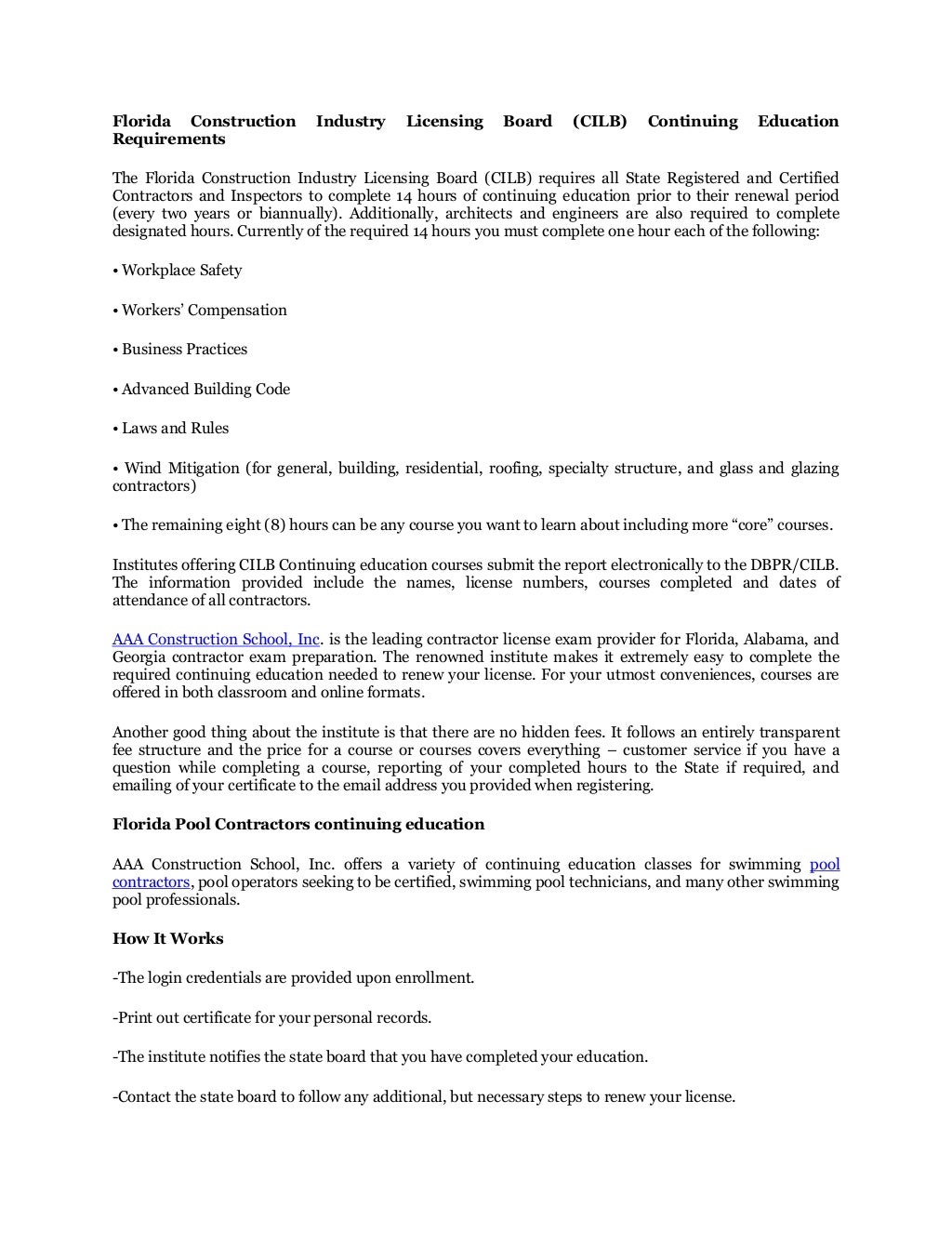 Florida Construction Industry Licensing Board (CILB) Continuing