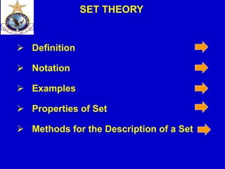 CS40, Wim van Dam, UCSB
SET THEORY
 Definition
 Notation
 Examples
 Properties of Set
 Methods for the Description of a Set
 