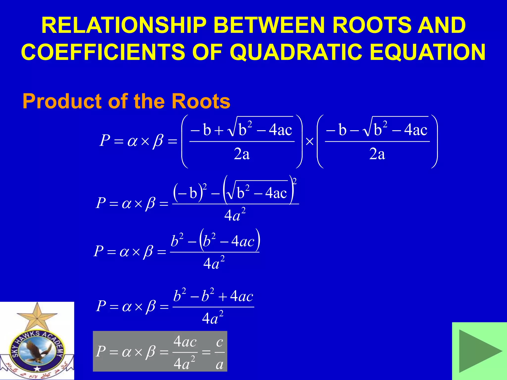 THE RELATION BETWEEN THE ROOTS OF A QUADRATIC EQUATION | PPT