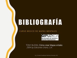 BIBLIOGRAFÍA
C U R S O B Á S I C O D E M A PA S M E N TA L E S
Ing. Zoraida Guadalupe Martínez Alvarado, M.E
TONY BUZAN, Cómo crear Mapas entales
2004 by Ediciones Urano, S.A.
 