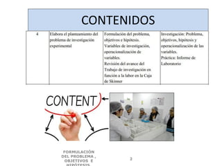 CONTENIDOS
FORMULACIÓN
DEL PROBLEMA ,
OBJETIVOS E
2
 