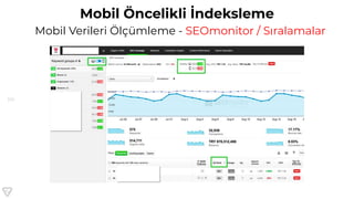 110
Mobil Öncelikli İndeksleme
Mobil Verileri Ölçümleme - SEOmonitor / Sıralamalar
 
