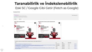 14
Taranabilirlik ve İndekslenebilirlik
Eski SC / Google Gibi Getir (Fetch as Google)
 