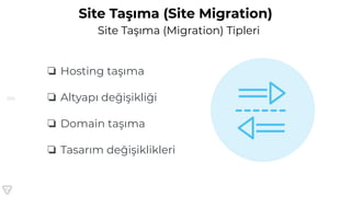 150
Site Taşıma (Site Migration)
Site Taşıma (Migration) Tipleri
❏ Hosting taşıma
❏ Altyapı değişikliği
❏ Domain taşıma
❏ Tasarım değişiklikleri
 