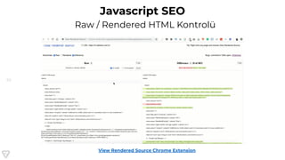 20
Javascript SEO
Raw / Rendered HTML Kontrolü
View Rendered Source Chrome Extension
 