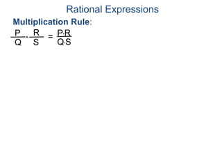 Rational Expressions
Multiplication Rule:
P
Q
R
S
* = P*R
Q*S
 