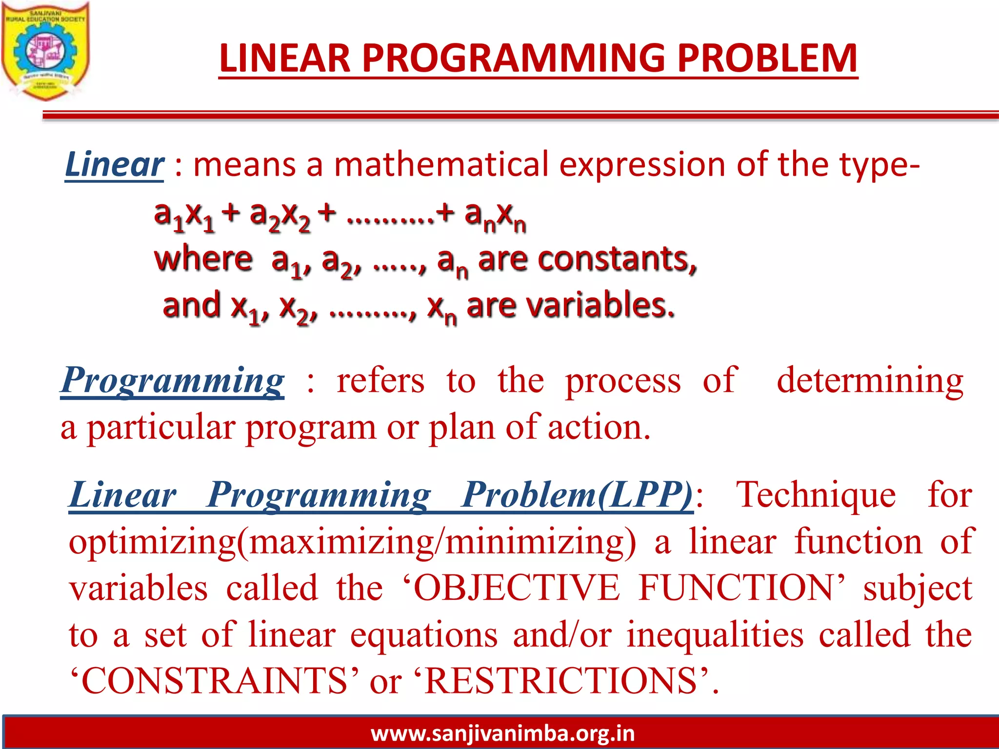 1.1 ds introduction to linear programing problem | PPT