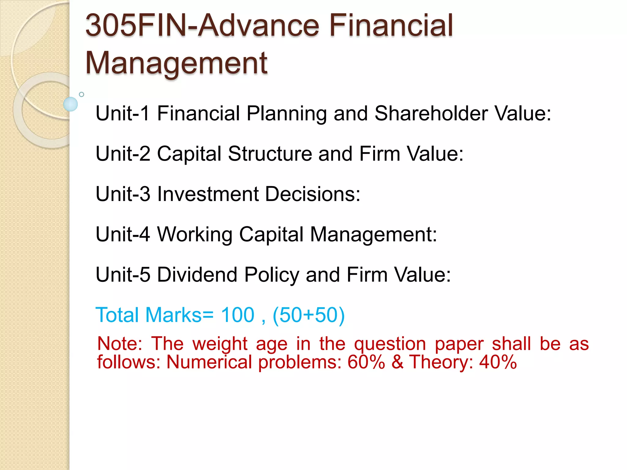 Financial Management/Advance Financial Management | PPTX