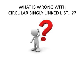 WHAT IS WRONG WITH
CIRCULAR SINGLY LINKED LIST…??
 