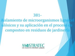 381-
Aislamiento de microorganismos lignocel
ulósicos y su aplicación en el proceso de
composteo en residuos de jardinería
 