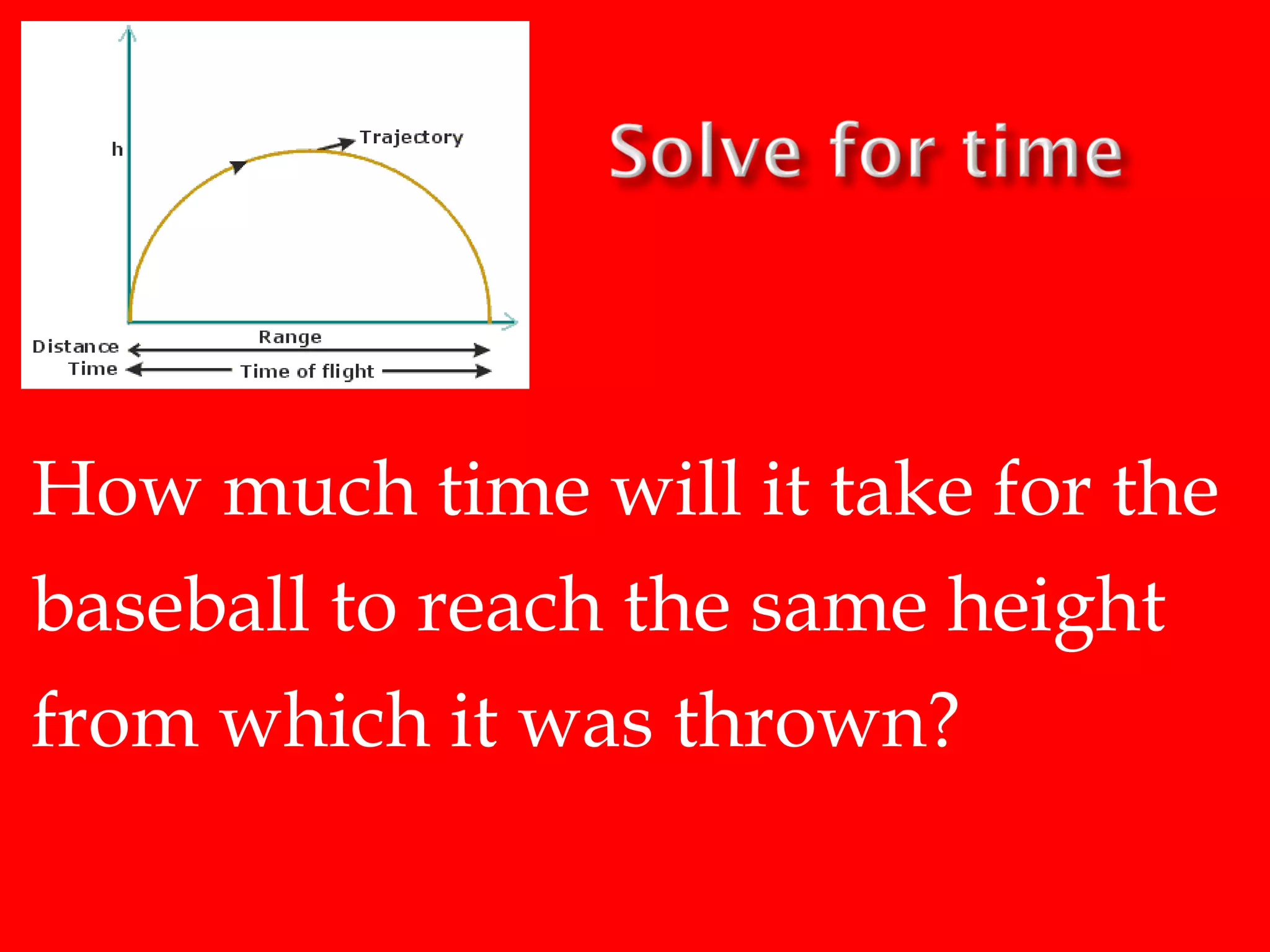 How much time will it take for the
baseball to reach the same height
from which it was thrown?

 