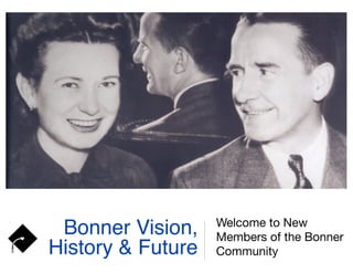 Bonner History,
Vision & Approach
Welcome to New
Members of the Bonner
Community
 
