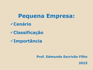 Pequena Empresa:
Cenário
Classificação
Importância
Prof. Edmundo Escrivão Filho
2023
 