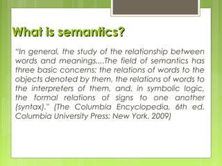 Semantics Department 1 introduction to the study of language (1) | PPT