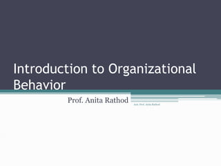 Introduction to Organizational
Behavior
Prof. Anita Rathod Asst. Prof. Anita Rathod
 