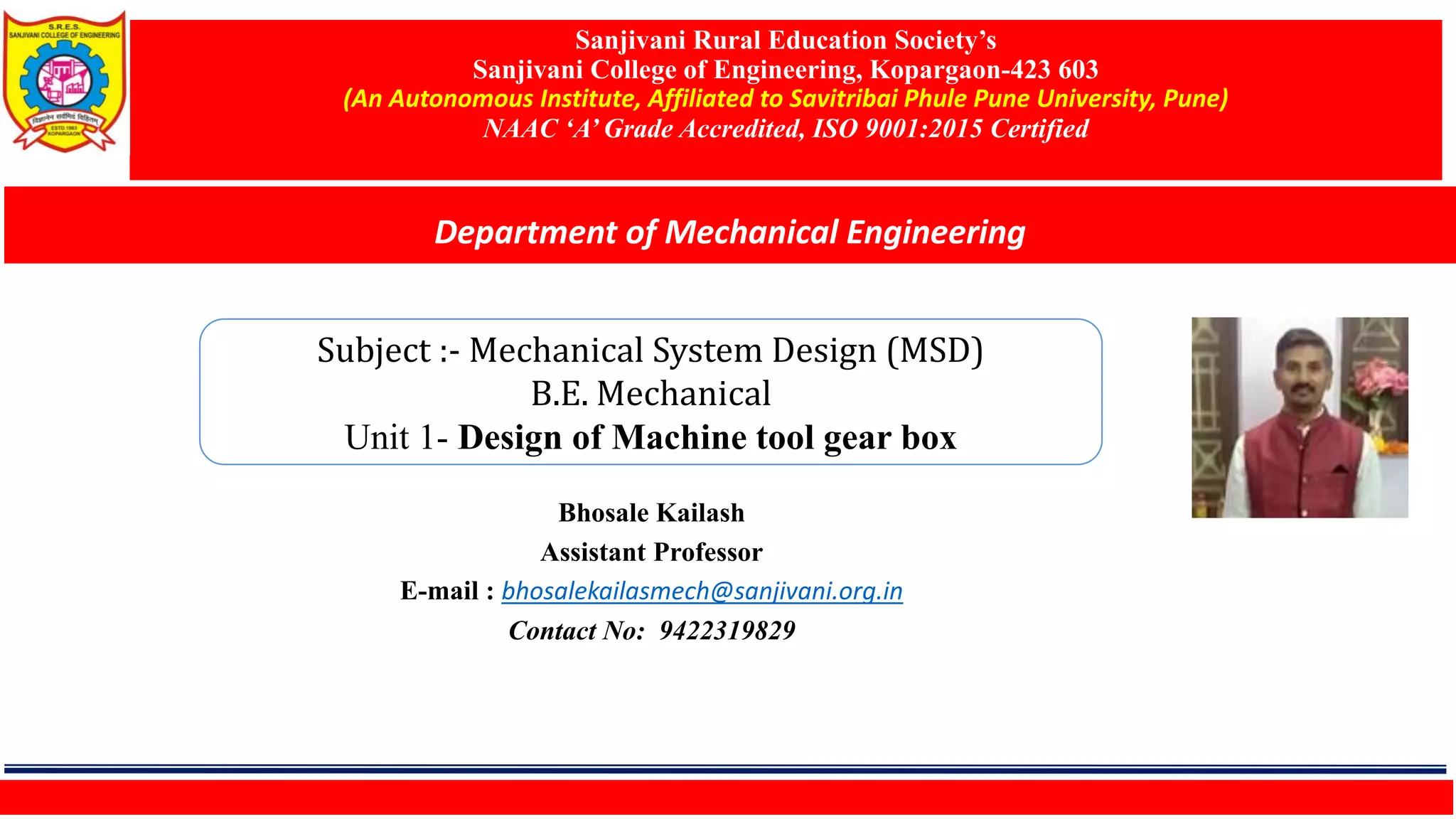 Design of Machine Tool Gear BOx PPT