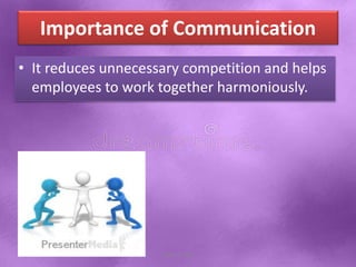 Importance of Communication
• It reduces unnecessary competition and helps
employees to work together harmoniously.
Shital S. Patil
 