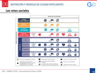 DEFINICIÓN Y MODELO DE CIUDAD INTELIGENTE
GICI – SMART CITIES – Documento de Visión a 2030
[3]
16
Los retos sociales
 