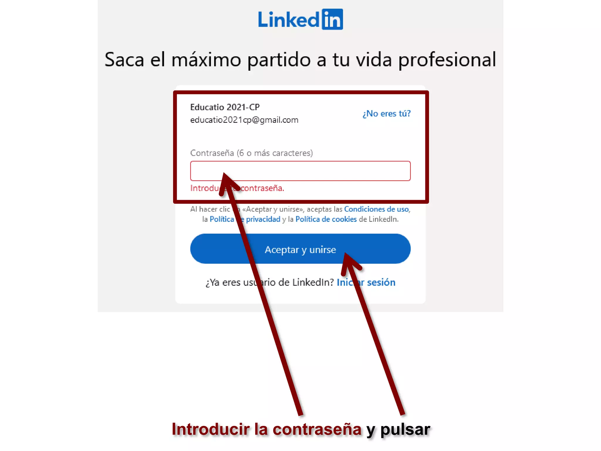 Introducir la contraseña y pulsar