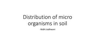 Distribution of micro
organisms in soil
-Nidhi Jodhwani
 