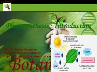 Photosynthesis : Introduction
BY: Dr. Sunita Sangwan
Assistant Professor, Botany
Dept. of Higher Education, Haryana
 
