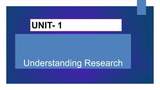 Understanding Research
UNIT- 1
 