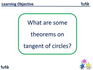 What are some
theorems on
tangent of circles?
Learning Objective
 