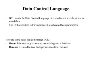 DBMS languages/ Types of SQL Commands | PPTX