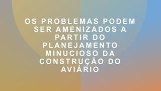O S P R O B L E M A S P O D E M
S E R A M E N I Z A D O S A
PA R T I R D O
P L A N E J A M E N T O
M I N U C I O S O D A
C O N S T R U Ç Ã O D O
AV I Á R I O
 