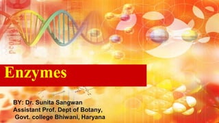 Enzymes
BY: Dr. Sunita Sangwan
Assistant Prof. Dept of Botany,
Govt. college Bhiwani, Haryana
 