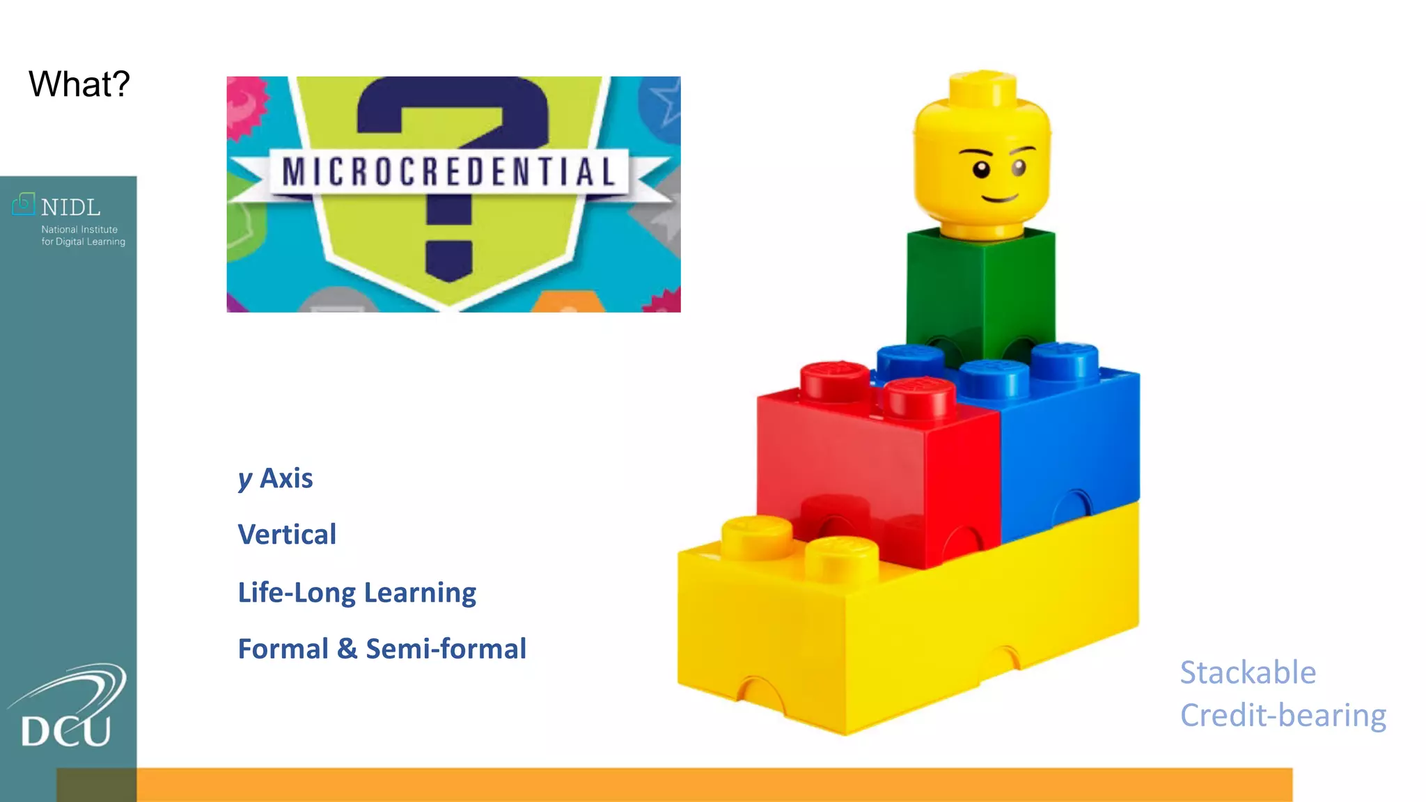 y Axis
Vertical
Life-Long Learning
Formal & Semi-formal
Stackable
Credit-bearing
What?
 