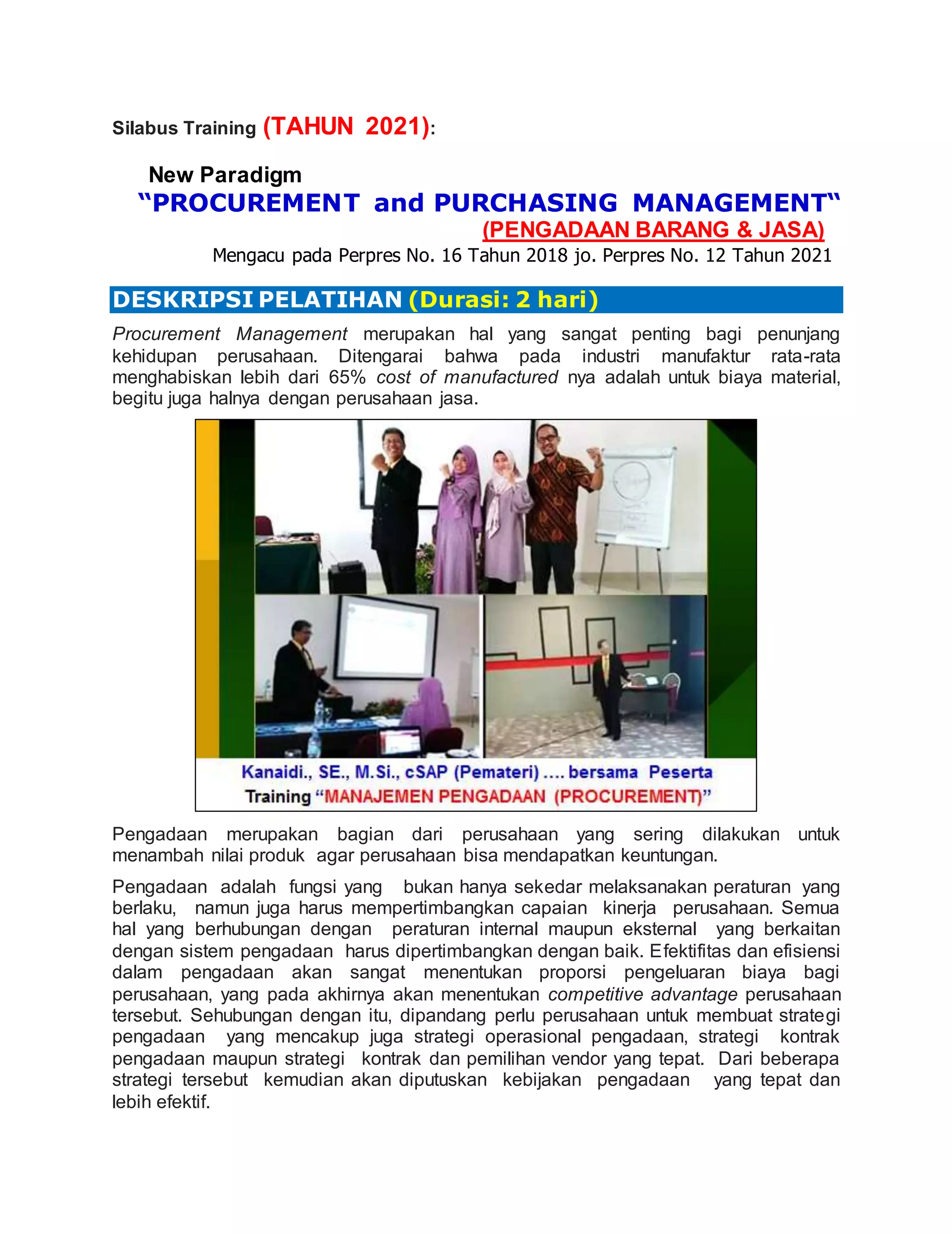 (2021) Silabus Pelatihan "New Paradigm PURCHASING & PROCUREMENT ...