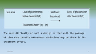 The main difficulty of such a design is that with the passage
of time considerable extraneous variations may be there in its
treatment effect.
28-07-2021 7
 