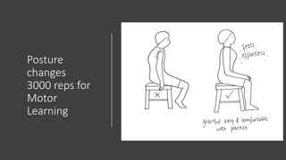 Posture
changes
3000 reps for
Motor
Learning
 