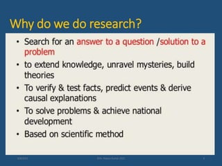 Why do we do research?
9/8/2021 ©Dr. Rajeev Kumar 2021 3
 