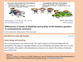 Reference:
Kujur, N. S., Kumar, R., & Verma, A. N. (2010). Differences in levels of disability and quality of life between genders in
schizophrenia remission. Industrial psychiatry journal, 19(1), 50. doi: 10.4103/0972-6748.77638
9/8/2021 ©Dr. Rajeev Kumar 2021 35
 