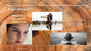 ¿QUÉ ES UNA
EMOCIÓN?
EDUCACIÓN EMOCIONAL 11/2/20XX 8
ES UNA RESPUESTA:
• FISIOLÓGICA
• EVALUATIVA
• CONDUCTUAL
 
