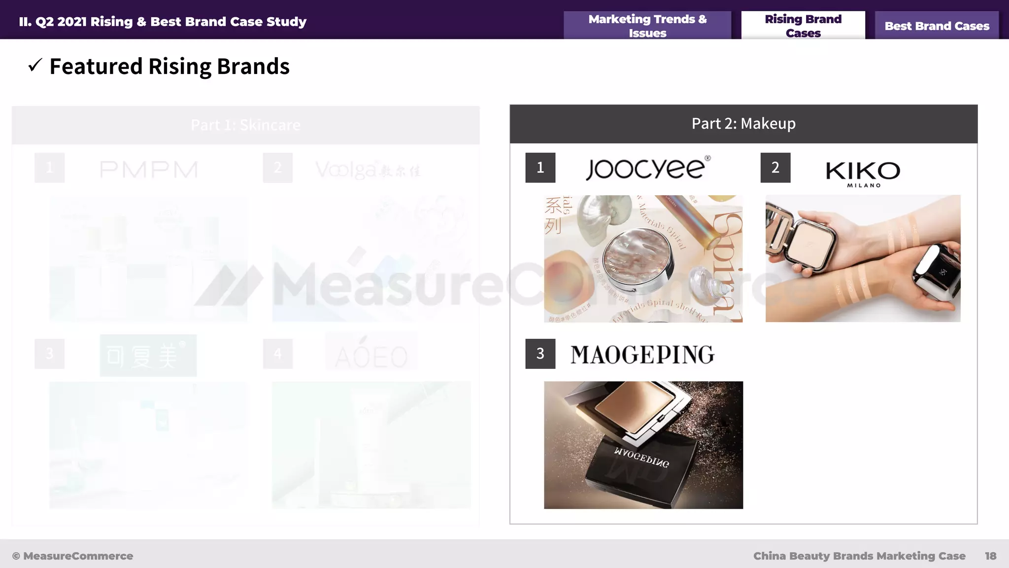 Marketing Trends &
Issues
Rising Brand
Cases
Best Brand Cases
II. Q2 2021 Rising & Best Brand Case Study
ü Featured Rising Brands
© MeasureCommerce China Beauty Brands Marketing Case 18
Part 2: Makeup
2
1
3
Part 1: Skincare
1 2
3 4
 