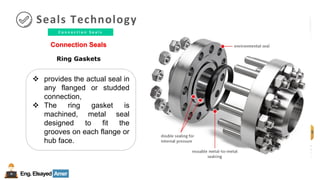 Eng.Elsayed Amer
P
A
G
E
175
Well
completion
C o n n e c t i o n S e a l s
Seals Technology
Connection Seals
Ring Gaskets
❖ provides the actual seal in
any flanged or studded
connection,
❖ The ring gasket is
machined, metal seal
designed to fit the
grooves on each flange or
hub face.
 