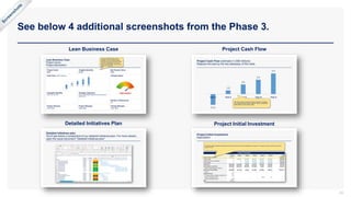 See below 4 additional screenshots from the Phase 3.
24
Lean Business Case
Detailed Initiatives Plan
Project Cash Flow
Project Initial Investment
 